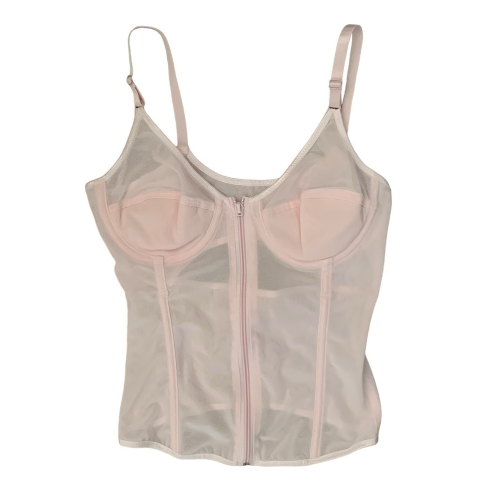 Sheer small light pink zip up bustier adjustable straps boned zip bodice‌ glam‌